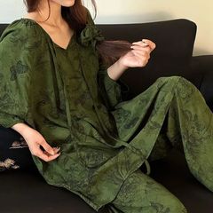 2025 高品質コットンシルクプルオーバーパジャマレディースパジャマ怠惰なスタイル空調服ホーム服女性の防蚊と日焼け止め