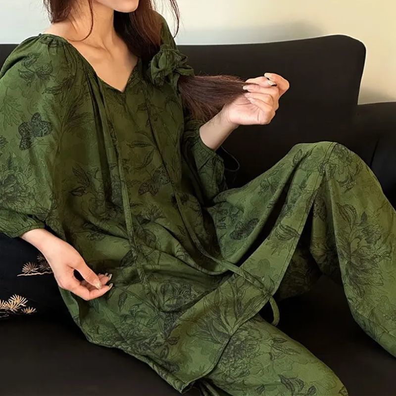 2025 高品質コットンシルクプルオーバーパジャマレディースパジャマ怠惰なスタイル空調服ホーム服女性の防蚊と日焼け止め|undefined