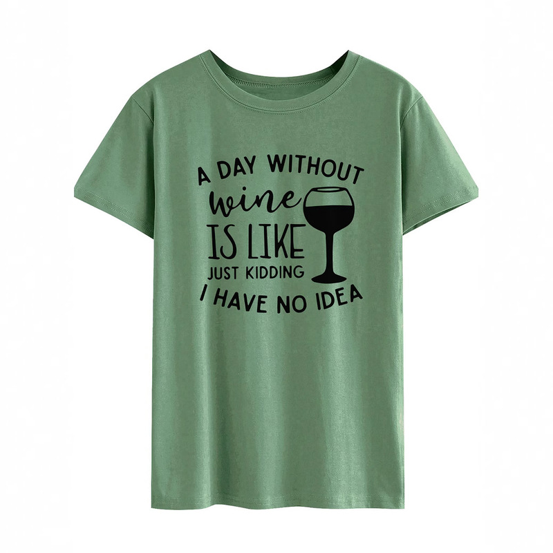 Cross-Border European and American New Style a Day Without Letter Print T-Shirt Short-Sleeved Round Neck Sports T-Shirt Cross-Border European and American New Style a Day Without Letter Print T-Shirt Short-Sleeved Round Neck Sports T-Shirt