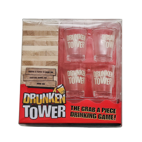 Drinking bar game, building block fighting toy, for bar entertainment, stack high draw toy with wine glass