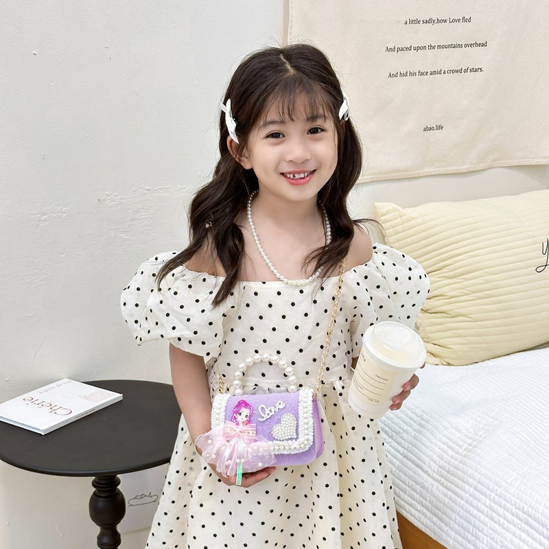 Nuevo bolso infantil niña princesa hombro mochila perla de dibujos animados bolsos accesorios bolsos de cambio