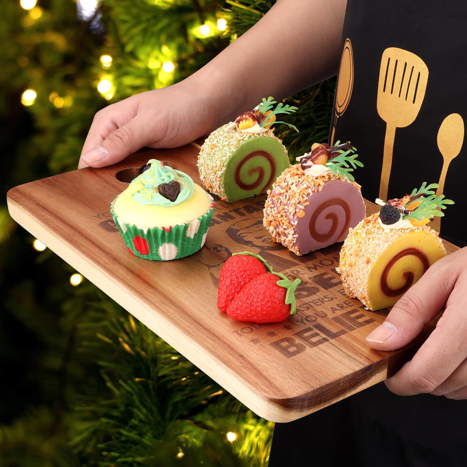 Tablero de Navidad de madera. Tabela de madera acacia esculpida única idea de regalo del día de la madre de Acción de Gracias Santa