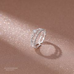 Pure Silver Double Crown Ring for Women, Japanese and Korean Simple, Fresh, Personalized Open Finger Ring, Fashion Accessory