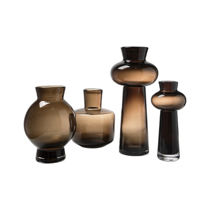 Luz de lujo nórdico grueso marrón florero de vidrio de alta gama hogar sala de estar modelo habitación arreglo floral hidropónico adornos decorativos