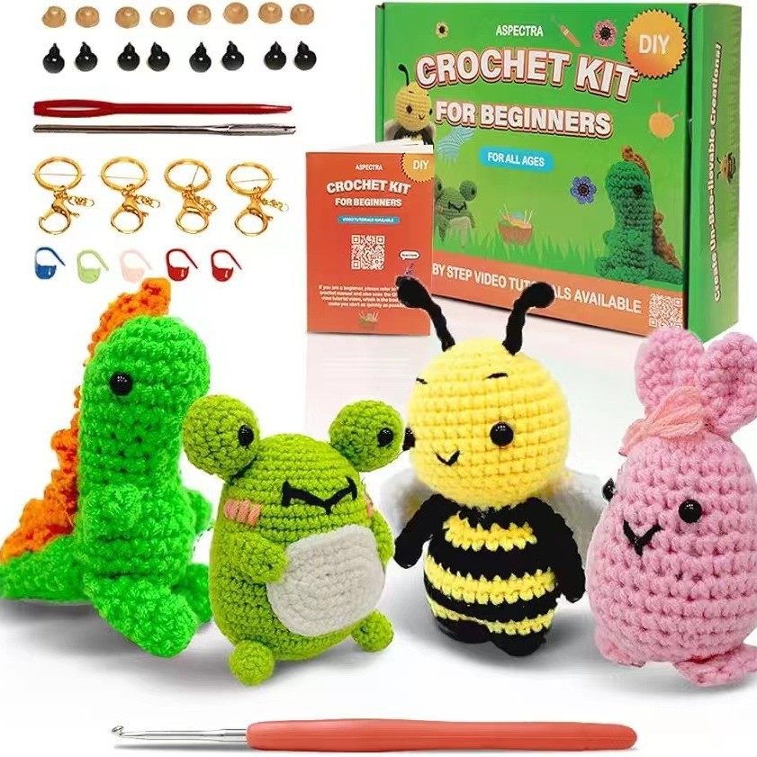 亚马逊卡通玩偶新品英文教学DIY钩织材料包工具包手工编织