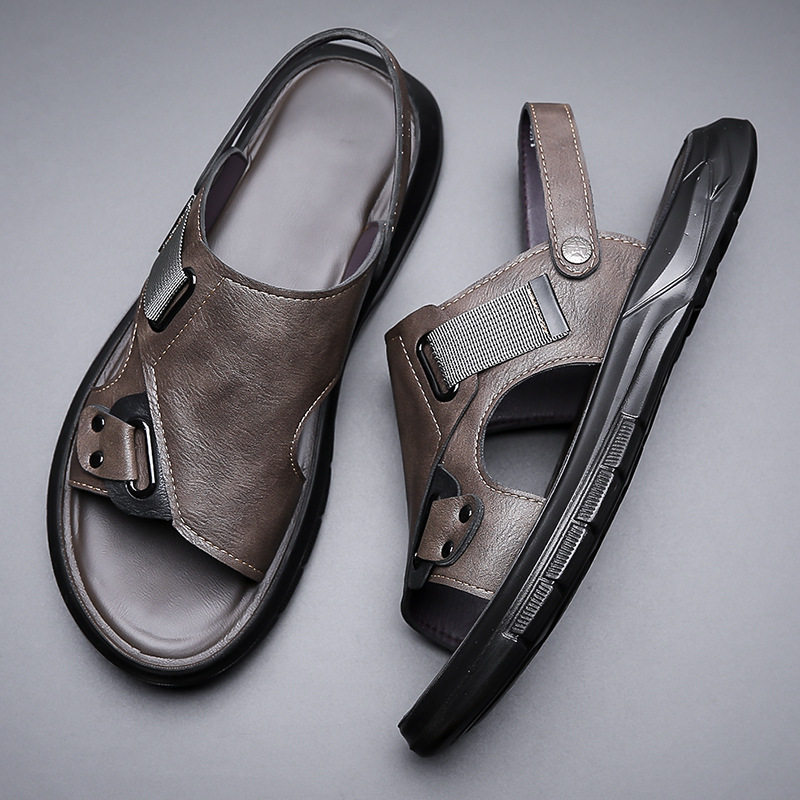 Dép sandal nam cỡ lớn thoáng khí đi biển, dép lê quai ngang hở ngón đi ngoài trời — CS2319 màu xám, CS2319 màu đen