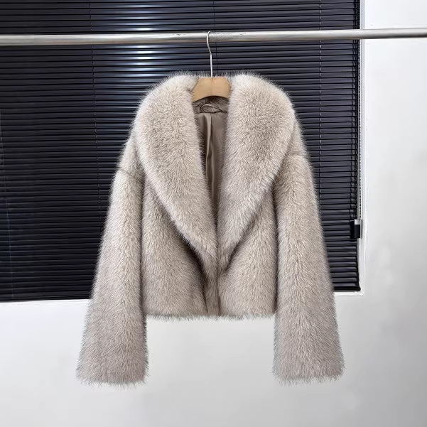 European and American cross-border similar style faux mink thickened faux fur coat with shawl collar short coat, short faux fur coat
