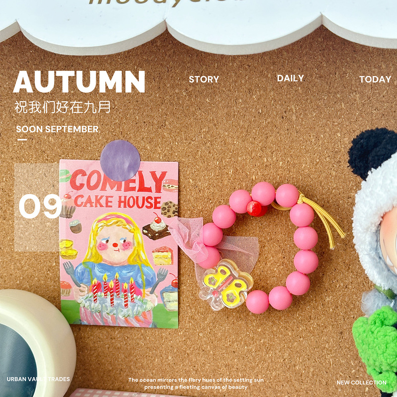 Japanese-Style Ins Girl Cute Candy Color Cartoon Beaded Phone Chain Acrylic Bracelet Ring Phone Case Lanyard