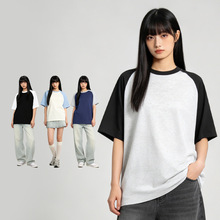 包邮日系复古短袖t恤女纯棉插肩打底衫衣服200克学院风宽松上衣