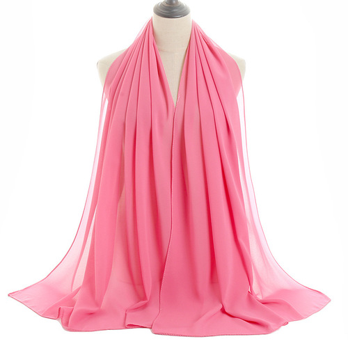 Pure Color Malaysian Women's Scarf Headscarf Summer Solid Color Breathable Pearl Georgette Bubble Fabric Scarf Long Scarf