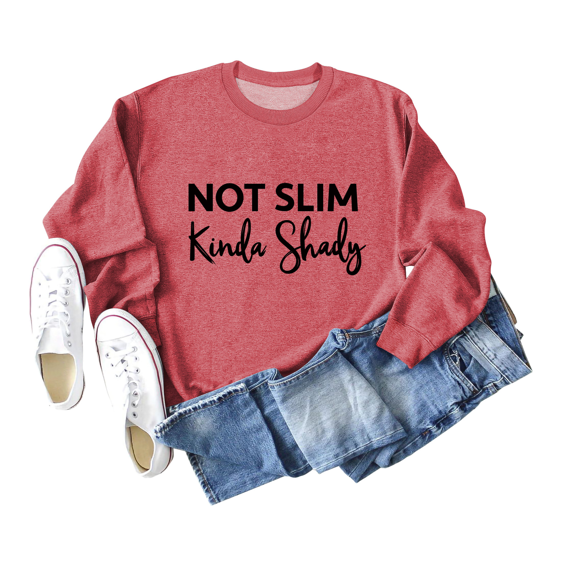 Amazon estación independiente en stock simple de Europa y América carta cuello redondo manga larga Las Mujeres No delgado tipo flojo suéter