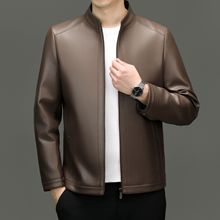 男士皮衣冬款简约休闲拉链立领宽松皮夹克男外套男士中年皮衣外套
