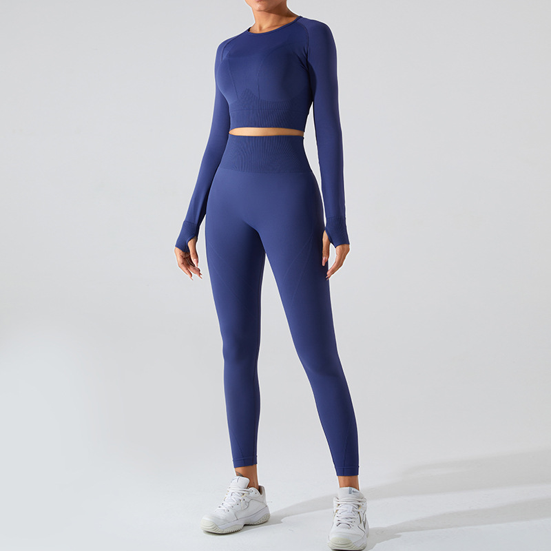 Transfronterizo de otoño e invierno nueva ropa de Yoga de manga larga traje de mujer delgada ropa de fitness superior apretado cintura alta melocotón pantalones de yoga