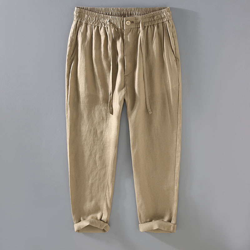 3042 Pure Linen Pants for Men, Summer New Loose Fit Versatile Long Pants, Thin Breathable Linen Drawstring Straight-Leg Casual Pants