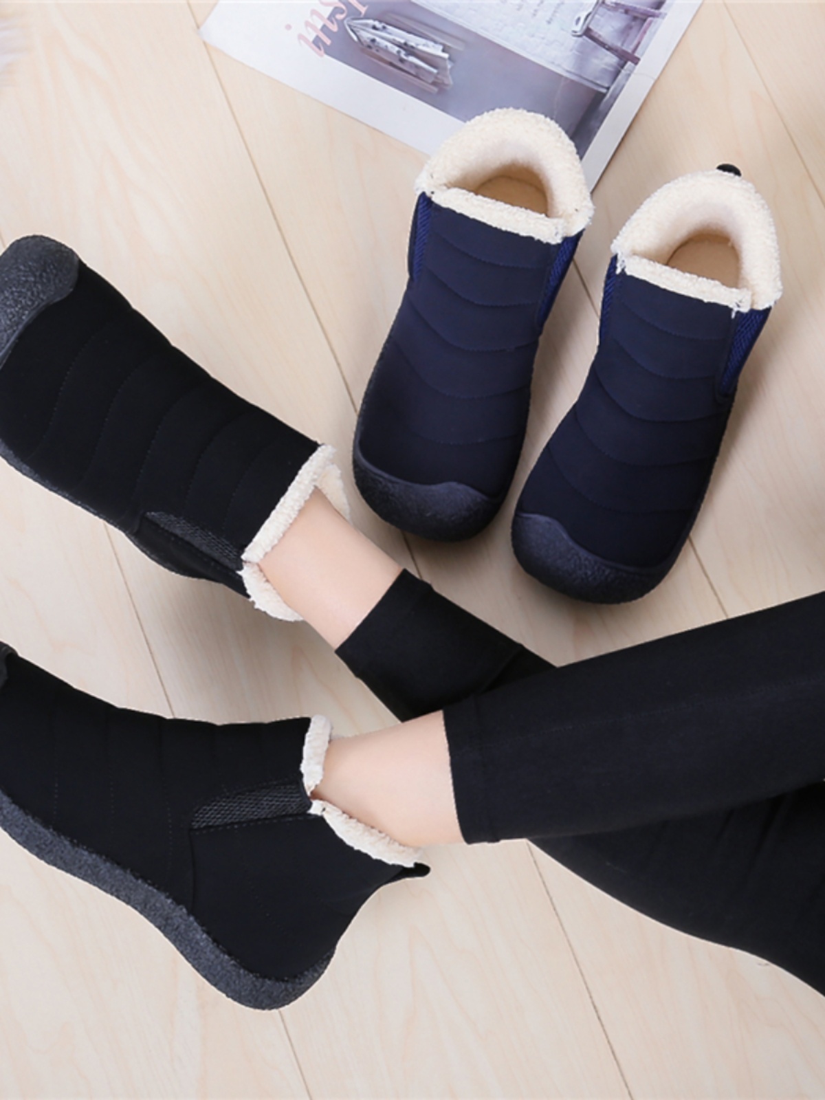 加绒雪地靴女款2025新款冬加厚妈妈一脚蹬冬季厚底棉鞋女大码短靴