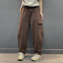 针织棉加绒休闲裤 2025冬季新款 简约松紧腰加厚卫裤女哈伦裤5891