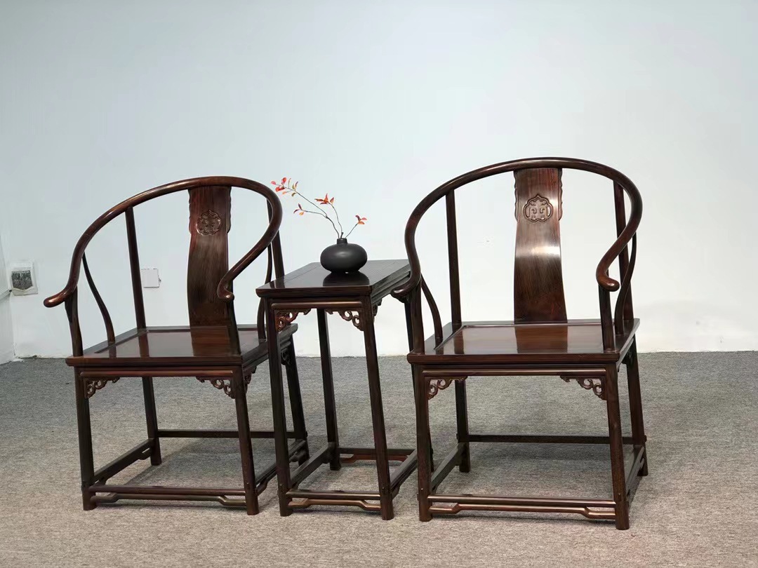 印尼黑酸枝阔叶黄檀拐手靠背椅圈椅三件套仿古典新中式红木家具