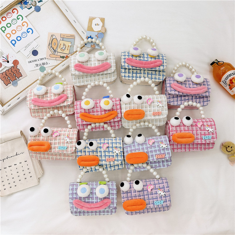 Bolso de perla para niños 2023 nuevo algodón y lino cadena pequeña bolsa cuadrada Linda fea linda chica bolsa decorativa bolsa de mensajero