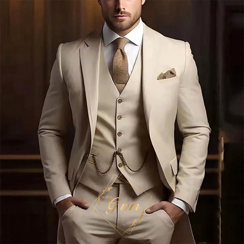 High-End Men's Three-Piece Suit Cross-Border Amazon Wedding Banquet Groom Suit Gentlemanly Elegant Aliexpress High-End Men's Three-Piece Suit Cross-Border Amazon Wedding Banquet Groom Suit Gentlemanly Elegant Aliexpress