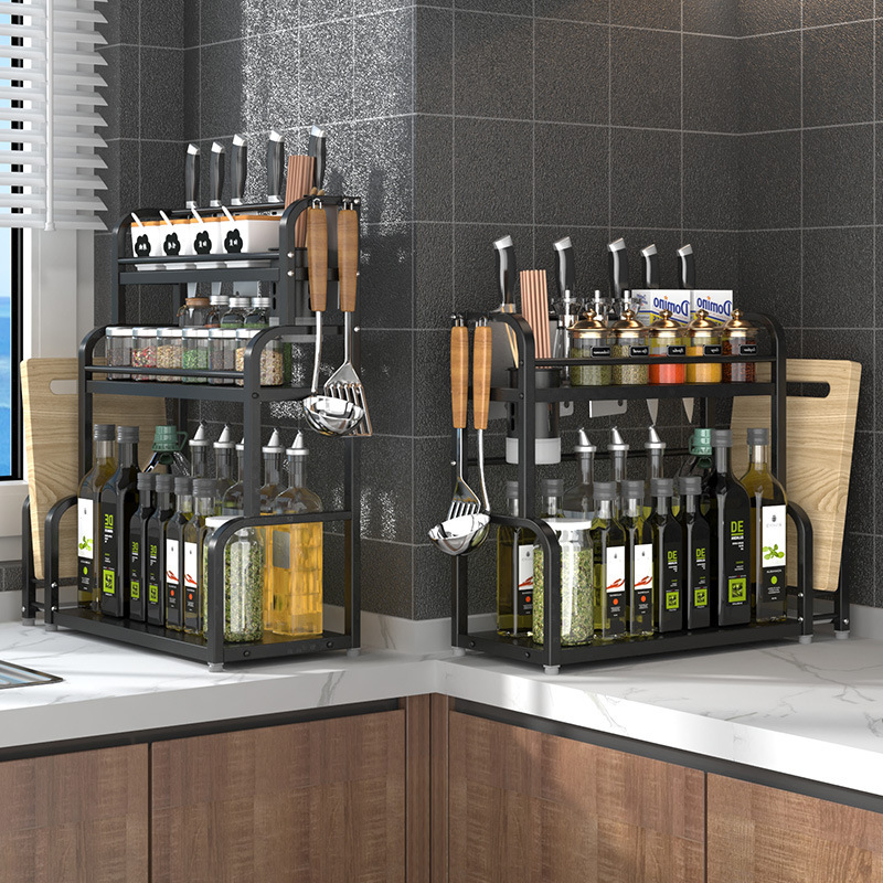 Estante de condimento de cocina Estante de encimera Estante de cuchillo multifuncional Condimento multicapa Aceite, sal, salsa, vinagre, botella, estante de almacenamiento