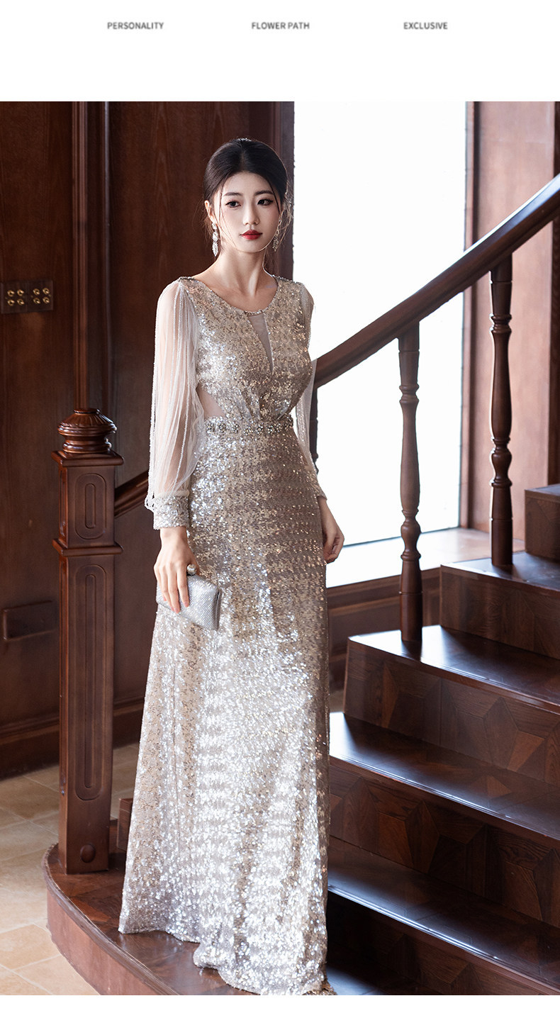Elegant Sequined Fishtail Evening Dress For Women Slim Fit Wedding Party Wear_ecoleips.com