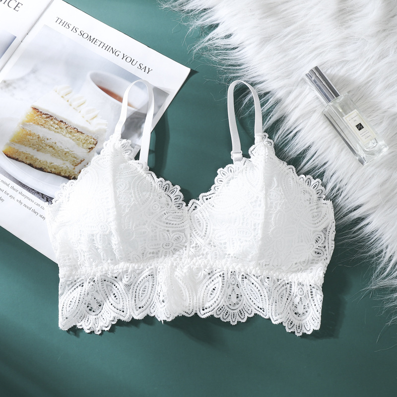 Triángulo Copa ropa interior inalámbrica de las mujeres otoño sexy encaje belleza espalda de tres filas de hebilla sujetador de tamaño libre sujetador image 8