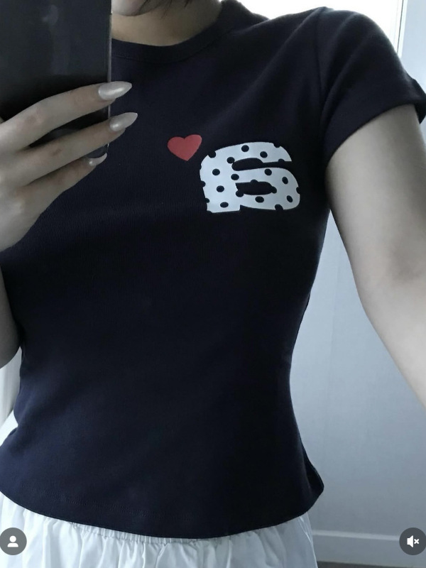 Now/ae ウェーブドット ラブプリント スリムフィット 半袖 Tシャツ 女の子 夏|undefined