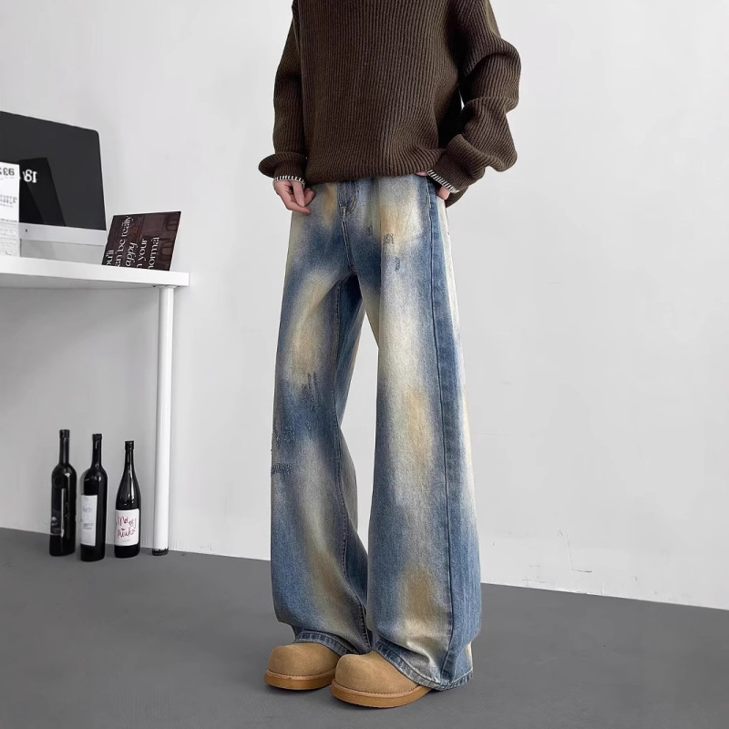 Spring and Summer High Street Vibe Washed Jeans Men's Retro Wear dirtyfit Dirty Dye Pants Design Sense Micro-pants Spring and Summer High Street Vibe Washed Jeans Men's Retro Wear dirtyfit Dirty Dye Pants Design Sense Micro-pants