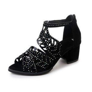 Water Diamond Sandals Women's Summer New Fish Mouth Thick High Heel Hollow Fashion Single Nightclub Sexy Black Mesh_voghion.com