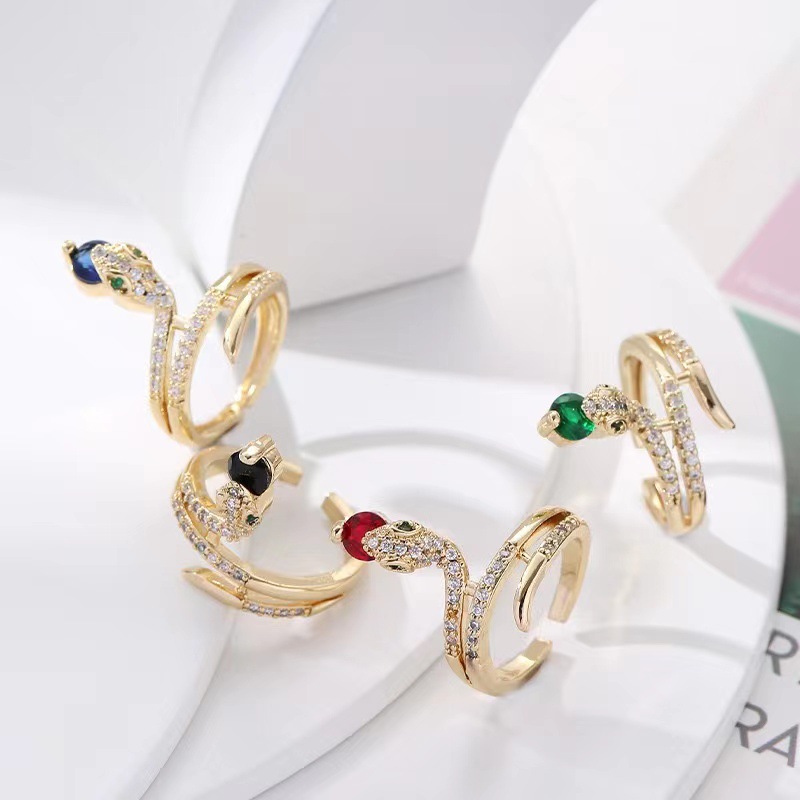 Ig Style Snake Copper Inlay Zircon Open Ring display picture 2