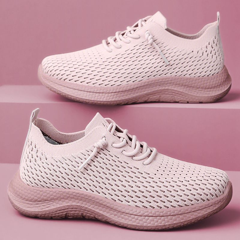 Zapatos de mujer Zapatos casuales de poliuretano Modelos de pareja Zapatos transpirables de tejido volador Zapatos ligeros de suela suave Zapatos de mujer con cordones