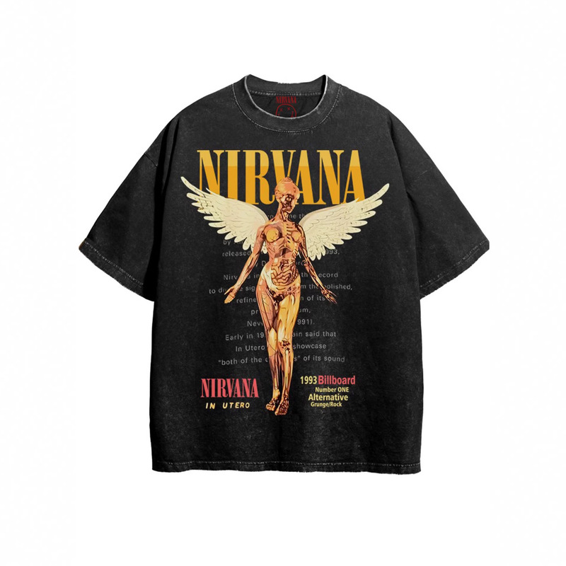 Nirvana Band Rock Nirvana Cobain Kurt Cobain Printed American Retro Round Neck Loose T-Shirt Nirvana Band Rock Nirvana Cobain Kurt Cobain Printed American Retro Round Neck Loose T-Shirt