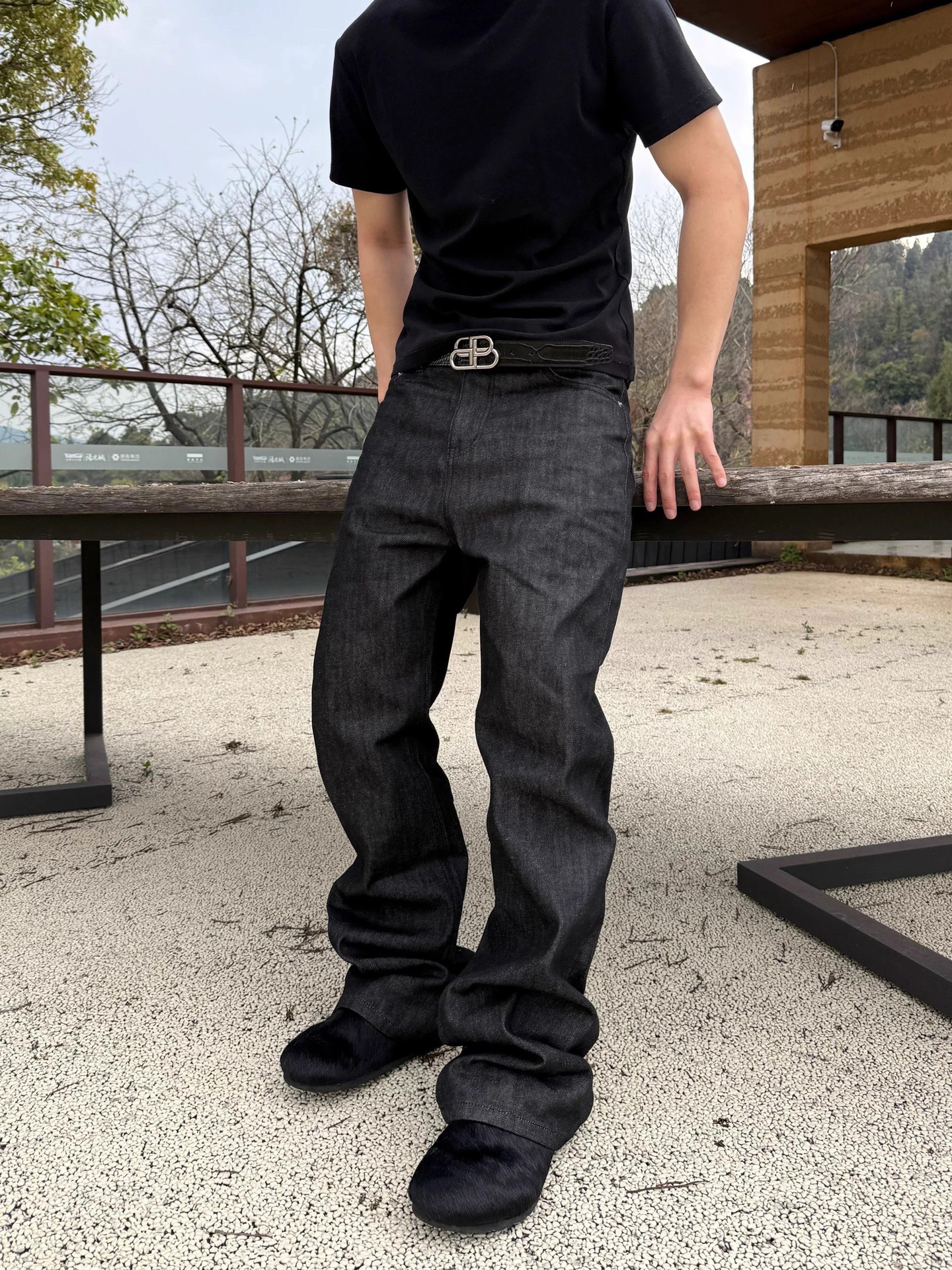 American raw cow retro Vintage washed black 517 high ounce slim fit…