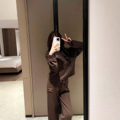CE25秋冬新款复古美拉德立体凯旋门落后连帽针织套装