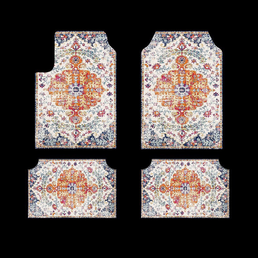 TEMU Nordic Retro Bohemian Style Car Mat Car Interior Dirt Resistant Dust Mat Rear Easy-care Four-piece Set