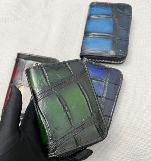 Tarjetero de piel de cocodrilo nuevo al por mayor 2025, unisex, de cuero genuino, con cremallera, tipo acordeón, monedero de piel de cocodrilo, estuche para tarjetas.