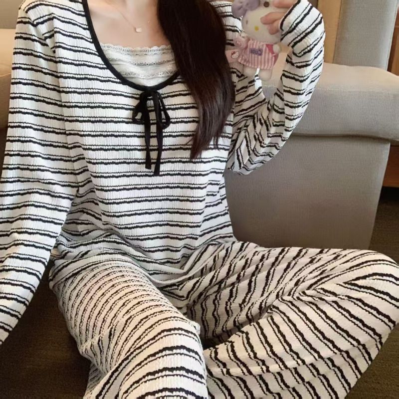 长袖云朵棉睡衣女款2025新款春秋季甜美公主风蕾丝家居服秋季套装|undefined