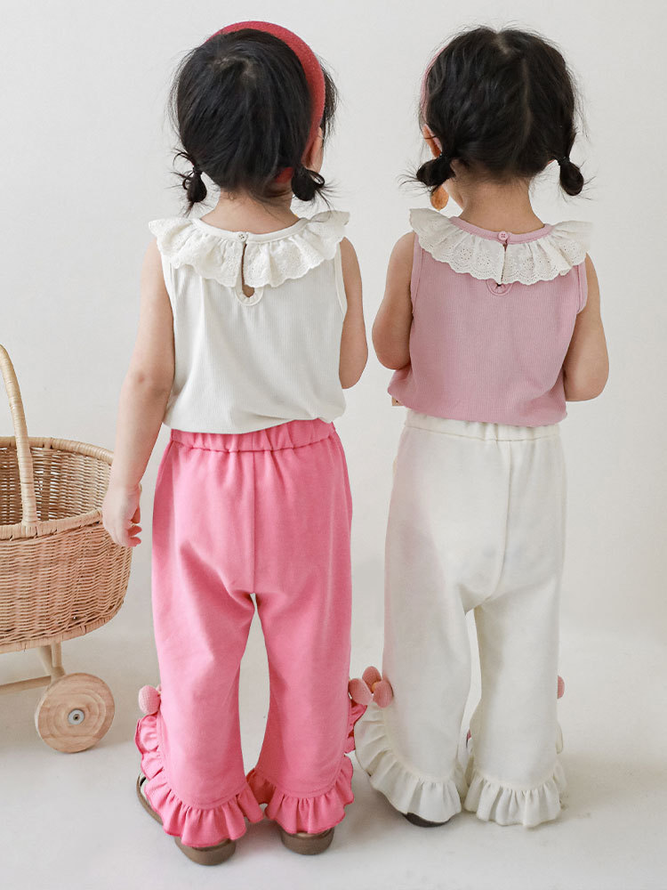 Qiududo muchachas lindas de encaje escote color sólido chaleco verano nuevos niños ropa estilo coreano del bebé delgada superior