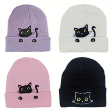 Y 32687 Cat embroidery beanie è���������ñ�羳����ͨ��