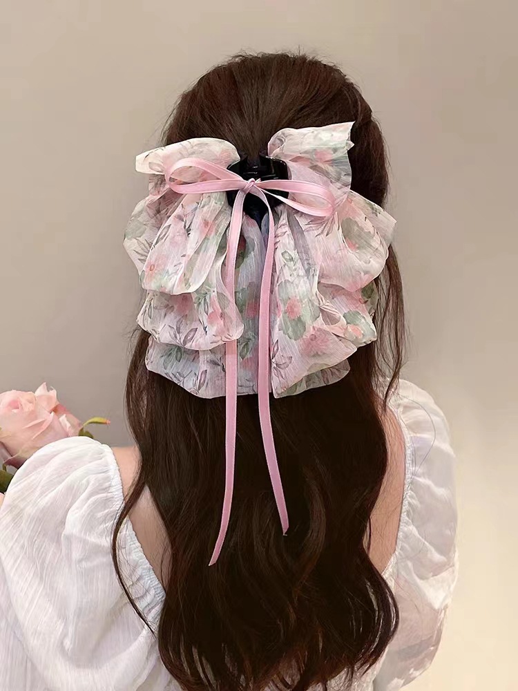 Women's Sweet Bow Knot Cloth Gauze Tassel Hair Clip Hair Claws display picture 13