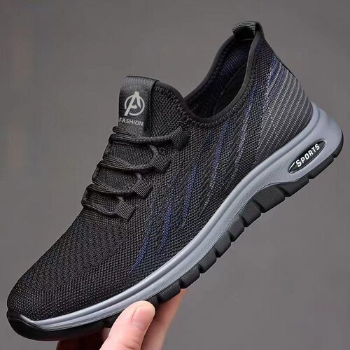 Men's Summer Thin Breathable Flyknit Mesh Shoes, Fashion Laced Men's Lightweight Running Shoes