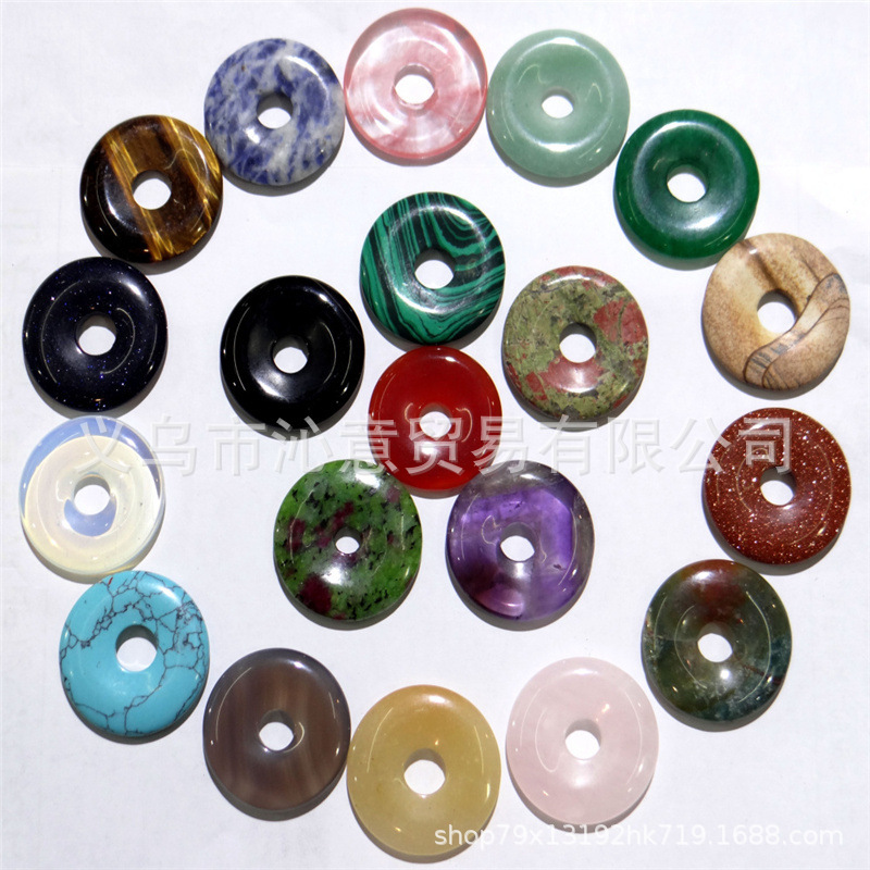 30mm Huaigu Ping An Buckle Pendant Natural Gem Crystal Agate Multicolor DIY Jewelry Clothing Pendant Accessories