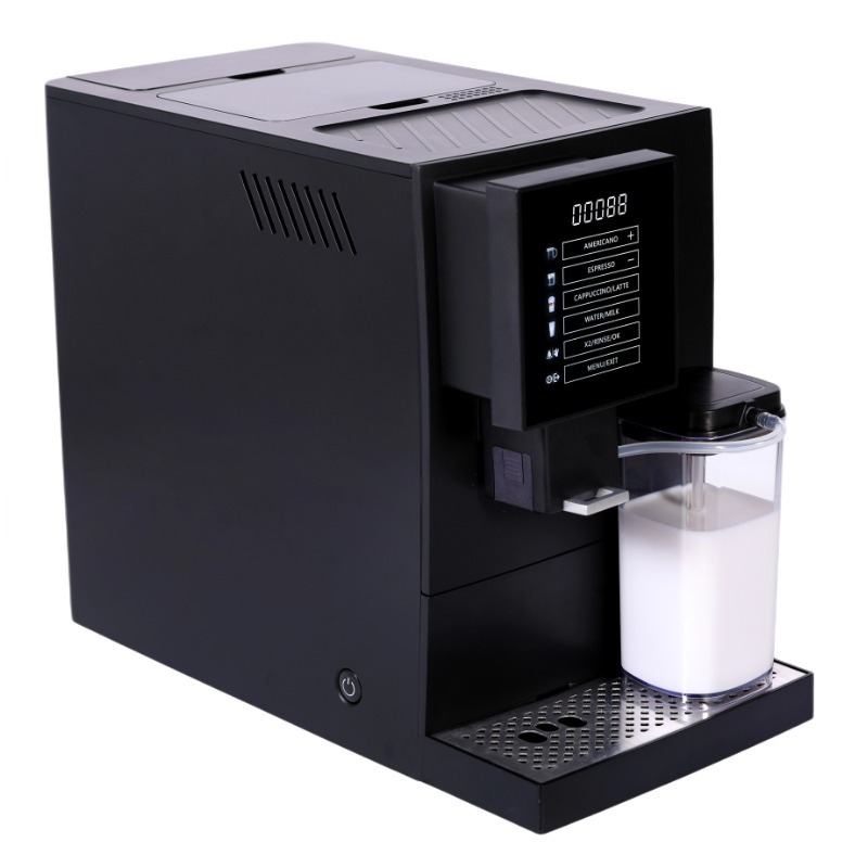 Máquina de café automática transfronteriza con pantalla de molienda con pantalla de un botón de operación multifuncional con recipiente de leche