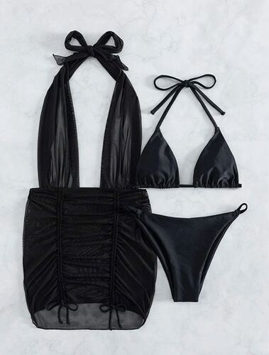  European and American sexy drawstring new three-piece mesh swimsuit swimsuit bikini cross-border foreign trade Amazon
