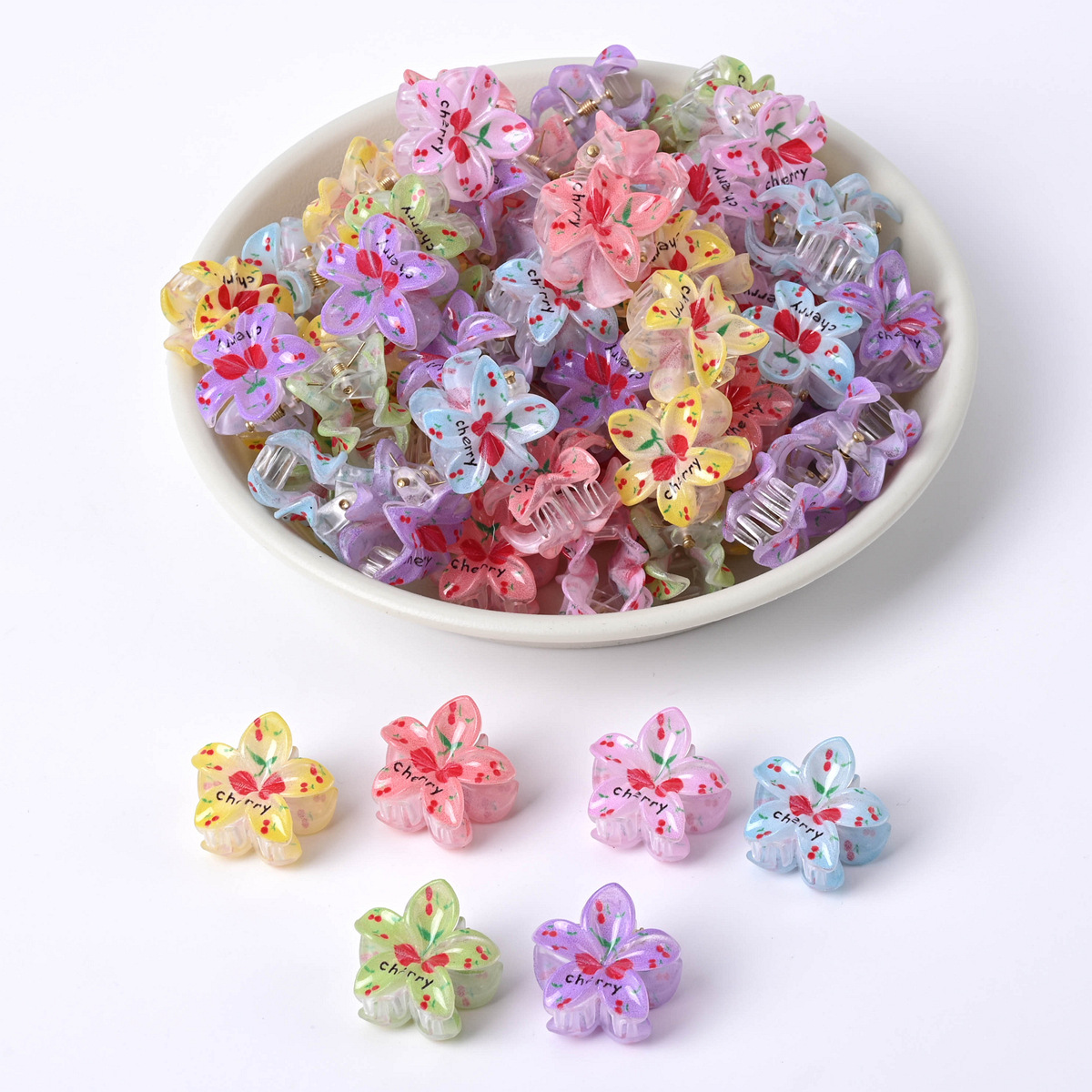 Pequeño huevo flor clip de dibujos animados oso impresión de color cabello pequeño lindo clip de cabello joyas para el cabello