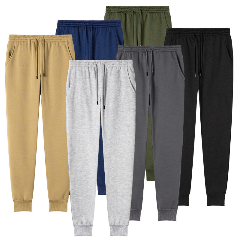 Cross-Border Autumn and Winter New Basic Popular Solid Color Men's Leggings Sweatpants Men's Large Size Casual Fleece Thin Velvet Sweatpants