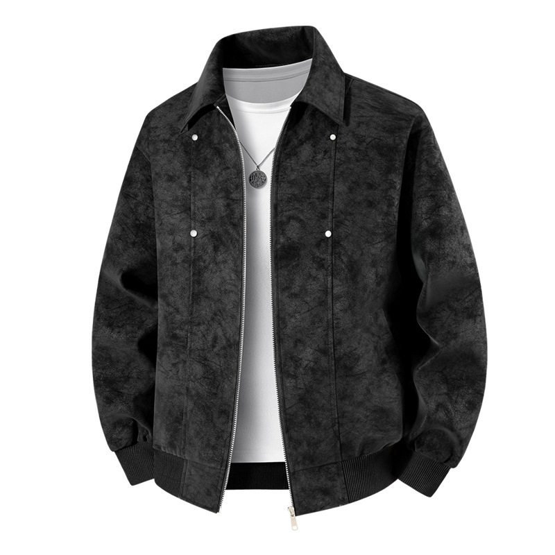 Cross-Border - Men's Spring and Autumn Solid Color Pu Leather Jacket, Loose Fit, Versatile Casual Coat, Solid Color Workwear Style Stand Collar Top Cross-Border - Men's Spring and Autumn Solid Color Pu Leather Jacket, Loose Fit, Versatile Casual Coat, Solid Color Workwear Style Stand Collar Top