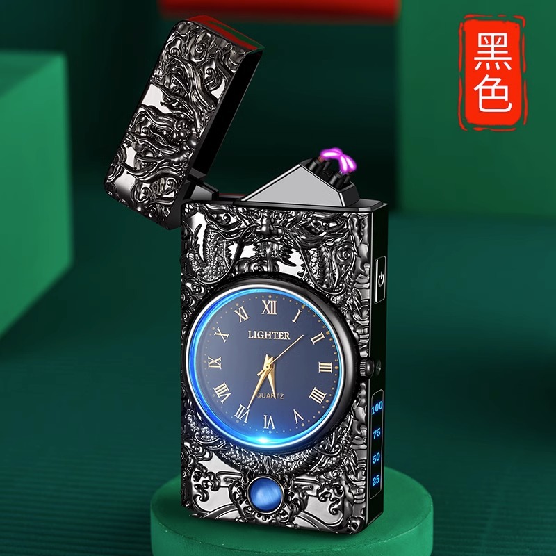 Reloj de alta gama de celebridades de Internet, cargador de sonido, encendedor, a prueba de viento integrado con luz, letras creativas dos en uno para hombres Shenlong