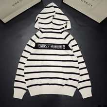D家高定25年早秋新款条纹连帽拉链针织开衫时髦慵懒风软糯长袖外