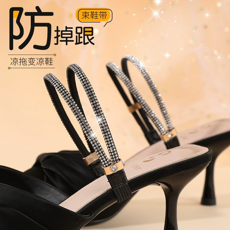 Высокие туфли на каблуке без артефактов anti-heel установка кружева женские сандалии однотонные обувь свободная фиксационная ремешок обувь каблук
